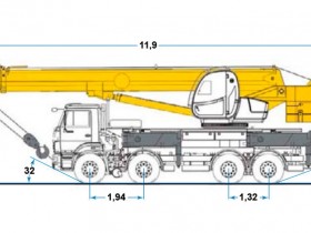 Габариты автокрана 40 тонн Ивановец КС-65740